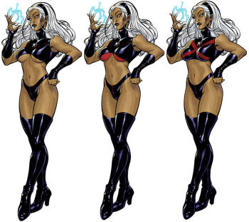 black_headgear breasts dark-skinned_female dark_skin gauntlets marvel midriff storm_(x-men) thighhighs underboob white_hair x-men