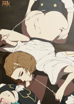 1girl 4boys aqua_hair ass ass_grab bent_over bottomless brown_eyes brown_hair capelet clenched_teeth clothed_sex clothes_around_waist cum cum_on_ass cum_on_body cum_on_hair cum_on_lower_body double_handjob ejaculation erection expressionless eyebrows eyelashes eyeshadow facial fellatio fire_emblem fire_emblem:_three_houses from_above gangbang group_sex half-closed_eyes handjob hands_on_another&#039;s_hips hands_on_own_hips hetero highres huge_ass leaning_forward lips lipstick looking_at_viewer makeup manuela_casagranda matching_hair/eyes mole mole_under_eye multiple_boys nintendo nose on_table oral orange_eyeshadow orange_lips penis projectile_cum r3dfive sex sex_from_behind short_hair small_penis solo_focus spitroast table teacher teacher_and_student teeth uncensored