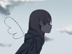 1girl animated hood hoodie medium_hair original sky solo tagme turning_head video wings