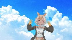 1girl 3d animal_ears animated coyote_(kemono_friends) gloves headset kemono_friends kemono_friends_v_project livestream looking_at_viewer video necktie official_art outdoors shirt skirt solo sound tail tripping virtual_youtuber waving