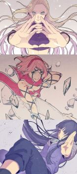 3girls absurdres black_hair blonde_hair commentary_request dress haruno_sakura highres hyuuga_hinata jacket multiple_girls naruto_(series) pink_hair suzu_(tg_390) yamanaka_ino