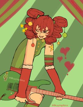 Rule 34 | christmas, christmas ornaments, christmas star, christmas stocking, commentary, english commentary, guitar, highres, instrument, kasane teto, non-web source, santa costume, utau