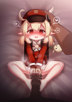 1boy 1girl age_difference backpack bag barefoot bed blonde_hair blush bottomless brown_bag clothes_lift dark-skinned_male dark_skin dress dress_lift elf embarrassed empty_eyes excited footjob full_body genshin_impact hand_on_another's_head handjob hat hetero interracial klee_(genshin_impact) large_penis loli long_pointy_ears long_sleeves looking_at_penis looking_down low_twintails lying mihoyo mochikushi on_back on_bed open_mouth penis pointy_ears pov pov_crotch pov_hands red_dress red_eyes red_hat solo_focus tears teeth twintails two-footed_footjob two-handed_handjob two-tone_dress uncensored upper_teeth_only variant_set very_dark_skin white_dress