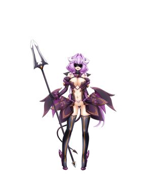 1girl azarin_(kouyoku_senki_exs-tia) bident black_thighhighs blindfold boots breasts center_opening cleavage covered_eyes dark_persona demon_girl demon_tail demon_wings detached_sleeves full_body game_cg gloves gluteal_fold high_heels highres holding holding_weapon horns inoino kouyoku_senki_exs-tia large_breasts large_variant_set lilistia lilistia_azuel long_hair navel non-web_source official_art polearm pubic_tattoo purple_hair revealing_clothes showgirl_skirt solo spear standing strapless_bottom tachi-e tail tattoo thigh_boots thighhighs transparent_background variant_set weapon wings yellow_trim