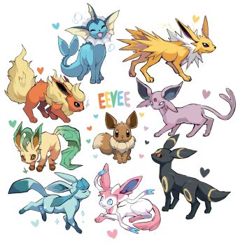 :&lt; :3 :d ^_^ absurdres animal_focus black_eyes blue_eyes bright_pupils brown_eyes brown_pupils bubble character_name closed_eyes closed_mouth commentary diamond_(shape) eevee electricity english_commentary espeon flareon fluffy forehead_jewel from_side full_body gem gen_1_pokemon gen_2_pokemon gen_4_pokemon gen_6_pokemon glaceon heart highres jolteon leafeon looking_at_object looking_at_viewer looking_back looking_down lying moonblast-sylveon nintendo no_humans open_mouth plant pokemon pokemon_(creature) puffed_up purple_eyes red_eyes red_gemstone running simple_background sitting slit_pupils smile smoke_from_mouth sparkle standing straight-on sylveon umbreon vaporeon white_background white_pupils
