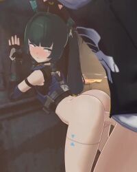 1boy 1girl 3d against_wall animated ass blush bottomless bouncing_ass closed_eyes fingerless_gloves geministarsign gloves green_eyes green_hair half-closed_eyes hetero huge_ass impasfx legs loli long_hair moaning opennsfwsp penis qingyi_(zenless_zone_zero) rouge_nine seductive_gaze sex sex_from_behind sound standing standing_sex tagme thick_thighs thighs twintails vaginal video zenless_zone_zero