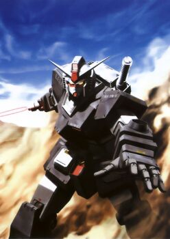 artificial_eye energy_sword beam_weapon desert gundam gundam_msv horns humanoid_robot mecha mecha_focus mechanical_arms mechanical_eye mechanical_hands mechanical_horns mechanical_legs mechabare mobile_suit mobile_suit_gundam morishita_naochika no_humans official_art prototype_gundam robot saber_(weapon) sand sensor sword v-fin weapon