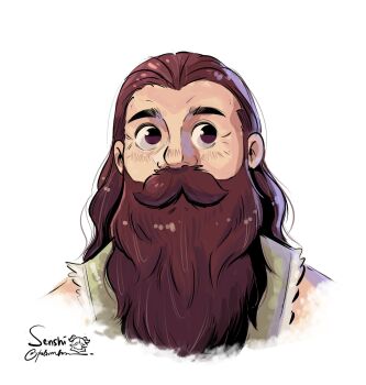 1boy beard beard_over_mouth cropped_shoulders dungeon_meshi dwarf facial_hair highres long_beard looking_to_the_side male_focus mature_male msf_(felsmlll) mustache senshi_(dungeon_meshi) solo thick_mustache very_long_beard wide-eyed wrinkled_skin