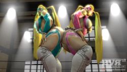 20s 2girls 3d alternate_color animated artist_name ass ass-to-ass back bent_over blonde_hair blue_eyes blueversusred boots breasts capcom domino_mask eye_mask female_focus frills green_leotard grinding hands_on_thighs huge_ass indoors interior knee_pads large_breasts leotard lights logo long_hair looking_back looping_animation mask multiple_girls muscular muscular_female patreon_logo patreon_username pink_leotard player_2 rainbow_mika revealing_clothes rubbing source_filmmaker_(medium) standing street_fighter street_fighter_v toned toned_female twintails video watermark web_address white_footwear wrestler wrestling_mask wrestling_outfit wrestling_ring yuri