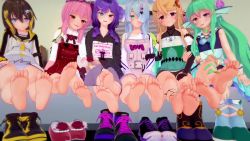 3d 6+girls animated black_hair blonde_hair braid chris_flandre elira_pendora feet finana_ryugu flower foot_focus green_hair grey_hair highres long_hair multiple_girls nail_polish nijisanji nijisanji_en petra_gurin pink_hair pomu_rainpuff purple_hair red_eyes rose rosemi_lovelock selen_tatsuki shoes short_hair soles toes unworn_shoes video virtual_youtuber