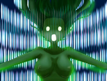 breasts cleavage completely_nude cowboy_shot digimon digimon_adventure_tri. digimon_frontier floating_hair glowing_skin henshin long_hair nude rosemon silhouette spirit_evolution tachikawa_mimi transformation white_eyes withlike