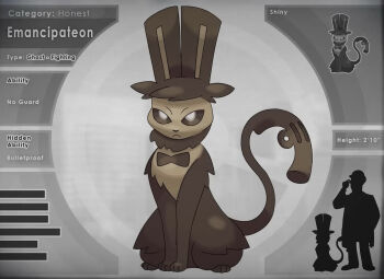 abraham_lincoln character_name closed_mouth eevee english_text fakemon full_body fusion gen_1_pokemon harry_gold hat looking_at_viewer nintendo parody pokemon pokemon_(creature) sitting solo top_hat