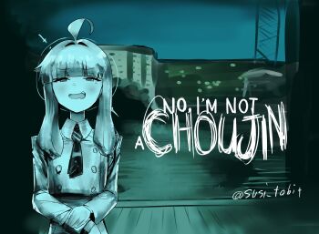 absurdres blue_archive gloves halo highres holding_own_arm horizontal_pupils kaya_(blue_archive) light_blush looking_at_viewer necktie no_i&#039;m_not_a_human shirt skirt susi_tabit sweatdrop