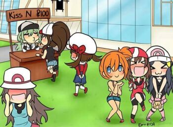 :3 :d after_kiss blush dawn_(pokemon) eorii heart hilda_(pokemon) kiss leaf_(pokemon) lyra_(pokemon) may_(pokemon) misty_(pokemon) n_(pokemon) nintendo non-web_source open_mouth pokedollar pokemon pokemon_(anime) pokemon_(classic_anime) pokemon_bw pokemon_dppt pokemon_frlg pokemon_hgss pokemon_rse smile xd