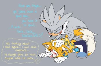 2boys age_difference all_fours anal blonde_hair blue_eyes blush boots crying crying_with_eyes_open extra_tails finger_to_mouth fox_boy furry furry_male gloves multiple_boys no_humans one_eye_closed pxchirizu rape shota silver_the_hedgehog simple_background sonic_(series) spiked_hair tail tails_(sonic) tears white_hair yaoi