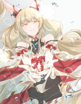 animal_ear_fluff bare_shoulders commentary_request dress gloves looking_at_viewer nia_(xenoblade) xenoblade_chronicles_(series) xenoblade_chronicles_2 yellow_eyes yozakura_(pixiv_121128420)