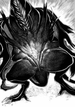 913kousatu absurdres black_dragon_kalameet commentary_request dark_souls_(series) dark_souls_i dragon glowing glowing_eye greyscale highres monochrome monster no_humans one-eyed solo