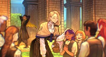 blonde_hair brown_capelet brown_hair capelet claude_von_riegan dark-skinned_male dark_skin fire_emblem fire_emblem:_three_houses garreg_mach_monastery_uniform gold_cape highres mercedes_von_martritz nintendo sethkiel short_hair side_cape