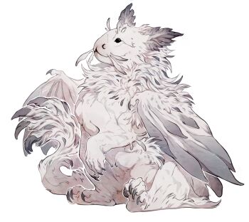 animal_focus axolotl chimera claws commentary creature creature_focus dragon english_commentary ferret giulialibard no_humans original realistic sea_bunny sea_slug simple_background sitting solo whiskers white_background white_fur wings