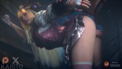 1boy 1girl 3d absurdres animated blonde_hair breasts cum dress emilie_de_rochefort highres kirara_kitsune large_breasts long_hair pants penis sex short_sleeves tagme tekken tekken_8 thighhighs video