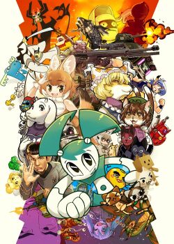 6+boys 6+girls aku_(samurai_jack) animal_crossing animal_ears appleseed arcade_cabinet artist_collaboration assault_rifle beatmania_iidx bemani bird black-framed_eyewear black_hair blonde_hair bob_cut box brown_hair cardboard_box cat cat_ears cat_girl character_request chen closed_mouth commentary_request copyright_request crossover danboo demon dhole_(kemono_friends) doctor_doom dragon earrings explosion eyepatch fangs fangs_out fantastic_four fox_girl frilled_hat frills furrification furry furry_female glasses gloves goat_girl green_headwear grey_shirt grin gun half-closed_eyes hamster happy_tree_friends hat hatsune_miku inoue_toro isabelle_(animal_crossing) jenny_wakeman jewelry katana kemono_friends kemono_friends_3 leex leonard_nimoy looking_at_viewer lumpy_(happy_tree_friends) m4_carbine marvel mayura mecha meerkat_(kemono_friends) military_vehicle mob_cap motor_vehicle multiple_boys multiple_crossover multiple_girls my_life_as_a_teenage_robot nintendo one_eye_closed open_mouth papyrus_(undertale) penguin penguin&#039;s_memory:_koufuku_monogatari r2-d2 rifle robot salute samurai_jack samurai_jack_(character) sans_(undertale) shirt short_hair single_earring slit_pupils smile sony spock star_trek star_trek:_the_original_series star_wars sword tank the_beatles toriel touhou tree undertale undyne upper_body utdr_(toby_fox) v-shaped_eyebrows vocaloid vulcan_salute weapon white_background white_gloves white_headwear yakumo_ran yellow_submarine yotsubato!