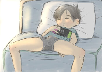 1boy bulge child kombain male_focus nintendo_switch original sleeping solo