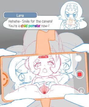 4girls absurdres anus anus_peek blush_stickers calamity33 character_name clitoris completely_nude dialogue_box female_focus flat_chest gen_4_pokemon harper_(pokemon) highres lana_(pokemon) loli multiple_girls nintendo nipples nude open_mouth pokemon pokemon_sm pokemon_swsh poppy_(pokemon) pov pov_hands recording rotom rotom_phone sarah_(pokemon) siblings sisters sketch spread_legs spread_pussy thick_eyebrows thighs unfinished