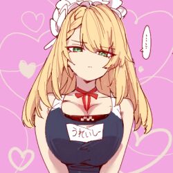 ... 1girl alternate_costume aqua_eyes black_one-piece_swimsuit blonde_hair breasts centaureissi_(girls&#039;_frontline_2) closed_mouth commentary_request g36_(girls&#039;_frontline) girls&#039;_frontline girls&#039;_frontline_2:_exilium heart large_breasts long_hair looking_at_viewer lowres maid_headdress one-piece_swimsuit pink_background ryuutai_no_kimagure school_swimsuit simple_background solo speech_bubble spoken_ellipsis swimsuit upper_body white_headdress