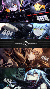 &gt;:) 404_(girls&#039;_frontline) 404_logo_(girls&#039;_frontline) 4girls absurdres action aiming ammunition_pouch armband artist_logo artist_name artistic_error assault_rifle beret black_jacket black_legwear blunt_bangs blurry blurry_background blush blush_stickers boots breasts brown_eyes brown_hair bullpup caseless_firearm casing_ejection clenched_teeth closed_mouth clothes_writing clothing_cutout convenient_leg crossed_bangs dirty eotech explosion explosive facial_mark fingerless_gloves firing flashbang g11_(girls&#039;_frontline) german_flag girls&#039;_frontline gloves green_eyes grenade grenade_pin gun h&amp;k_g11 h&amp;k_hk416 h&amp;k_ump hair_between_eyes hair_ornament hair_over_one_eye hair_ribbon hand_grenade hat heckler_&amp;_koch highres hk416_(girls&#039;_frontline) holding holding_gun holding_weapon holographic_weapon_sight hood hood_down hooded_jacket horizontal_magazine jacket knee_pads knees_together_feet_apart laser laser_pointer laser_pointer_projection laser_sight leg_strap light logo long_hair looking_at_viewer magazine_(weapon) mahousho medium_breasts mud multiple_girls muzzle_flash one_eye_closed one_side_up open_clothes open_mouth plaid_clothes plaid_skirt pouch rain reflector_sight ribbon rifle scar scar_across_eye scar_on_face scarf scarf_on_head scope shell_casing shirt shorts shoulder_cutout side_ponytail sidelocks sight_(weapon) silver_hair single_leg_pantyhose sitting skirt smoke smoke_grenade submachine_gun suppressor sweatdrop teardrop teeth telescopic_sight twintails ump45_(girls&#039;_frontline) ump9_(girls&#039;_frontline) very_long_hair water weapon wet yellow_eyes
