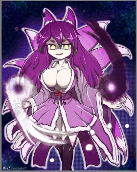 breasts daji_(mon-musu_quest!) daji_(shrift) kitsune kyuubi large_breasts magic mon-musu_quest! mon-musu_quest:_paradox multiple_tails purple_fur purple_hair shrift tail yellow_eyes