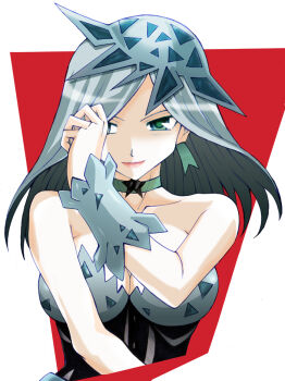 Rule 34 | 1990s (style), 1girl, bare shoulders, bishoujo senshi sailor moon, bishoujo senshi sailor moon s, choker, covering one eye, female focus, gorigori222, green eyes, hat, retro artstyle, silver hair, solo, upper body, viluy (sailor moon)