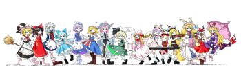 6+girls :d absurdres alice_margatroid alternate_hair_color animal_ear_fluff animal_ear_piercing animal_ears apron aqua_eyes aqua_hair aqua_skirt aqua_vest arms_behind_back arms_under_breasts bare_shoulders black_eyes black_hair black_hat black_neckerchief black_ribbon black_shirt black_shoes black_skirt black_vest blonde_hair blue_butterfly blue_dress blue_eyes blue_hair blue_hat blue_kimono blue_ribbon blue_shirt blue_skirt blue_tabard blue_vest blunt_bangs book boots bow bow_(music) bowtie braid breasts broom brown_boots brown_eyes brown_hair brown_shoes bubble bug butterfly buttons capelet cat_ears cat_tail chen cherry_blossom_print cherry_blossoms cirno cleavage closed_eyes closed_mouth cloud_print collar collared_shirt crescent crescent_hat_ornament crescent_moon curly_hair detached_sleeves detached_wings dot_nose double-parted_bangs dress earrings fairy fairy_wings falling_petals feathered_wings fighting_stance floating floral_print fox_tail frilled_apron frilled_capelet frilled_collar frilled_dress frilled_hairband frilled_hat frilled_kimono frilled_ribbon frilled_scarf frilled_shirt frilled_shirt_collar frilled_skirt frills full_body gap_(touhou) ghost ghost_print ghost_tail gohei green_eyes green_hair green_ribbon green_skirt green_vest grimoire grimoire_of_alice hair_between_eyes hair_ornament hair_ribbon hair_tubes hairband hakurei_reimu hand_up hands_in_opposite_sleeves hands_on_own_hips hands_up happy hat hat_ornament hat_ribbon headdress high_heel_boots high_heels highres holding holding_book holding_broom holding_gohei holding_instrument holding_sword holding_trumpet holding_umbrella holding_violin holding_weapon ice ice_wings insect instrument izayoi_sakuya japanese_clothes jewelry juliet_sleeves katana keyboard_(instrument) kimono kirisame_marisa konpaku_youmu konpaku_youmu_(ghost) lace lace-trimmed_capelet lace-trimmed_dress lace_trim lantern lapel_pin large_ribbon layered_clothes layered_shirt letty_whiterock lily_white long_hair long_skirt long_sleeves looking_at_viewer lunasa_prismriver lyrica_prismriver maid_apron maid_headdress medium_hair merlin_prismriver mob_cap moon multiple_girls multiple_tails music neck_ribbon neckerchief nekomata ofuda open_mouth parasol parted_bangs paw_pose perfect_cherry_blossom petals pin pink_hair pink_hat pink_petals pink_shirt pink_skirt playing_instrument ponytail puffy_long_sleeves puffy_short_sleeves puffy_sleeves puppet_strings purple_dress purple_eyes purple_hair red_bow red_bowtie red_eyes red_hairband red_hat red_neckerchief red_ribbon red_scarf red_shirt red_skirt red_vest ribbon ribbon_shoes saigyouji_yuyuko scabbard scarf serious sheath sheathed shirt shoes short_sleeves siblings signature simple_background single_earring sisters sitting skirt skirt_set sleeveless sleeves_past_wrists smile socks star_(symbol) star_hat_ornament sun sun_hat_ornament sun_symbol sweat sweatdrop sweater swept_bangs sword tabard tail tongue touhou triangular_headpiece trumpet turtleneck turtleneck_sweater twin_braids two_tails umbrella unsheathing v-shaped_eyebrows veil very_long_hair vest violin waist_ribbon waistband walking wavy_hair weapon white_apron white_background white_capelet white_collar white_dress white_hair white_hat white_headdress white_ribbon white_shirt white_sleeves white_socks white_sweater white_wings wide_sleeves wings witch witch_hat yakumo_ran yakumo_yukari yellow_eyes yoiy_san