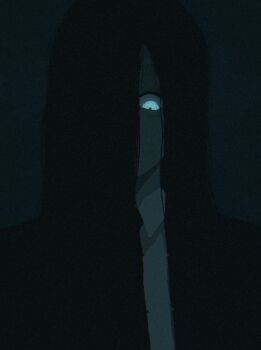 1girl black_necktie black_suit blue_eyes chainsaw_man close-up commentary english_commentary film_grain formal_clothes fusion ghost ghost_girl glitch glowing glowing_eyes hair_over_eyes hair_over_face hair_over_one_eye highres horror_(theme) looking_down makima_(chainsaw_man) necktie portrait ringed_eyes shirt solo static suit the_ring vhs_artifacts virtuware white_shirt yamamura_sadako