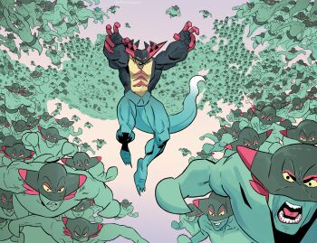 Rule 34 | 6+others, angry, anthonylegua1, army, attack, biceps, dragapult, dreepy, gen 8 pokemon, invincible (series), looking ahead, multiple others, muscular, nintendo, no humans, outstretched arms, pokemon, pokemon (creature), pokemon focus, pun, scene reference, serious, simple background, tail