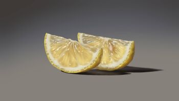 Rule 34 | food, fruit, gradient background, grey background, highres, lemon, lemon slice, naoya ohtani, no humans, original, realistic, shadow, still life