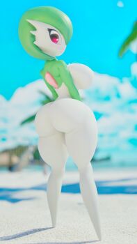 1girl 3d adriandustred ass beach blurry blurry_background female_focus gardevoir gen_3_pokemon highres huge_ass looking_at_viewer nintendo no_humans pokemon pokemon_(creature) thick_thighs thighs