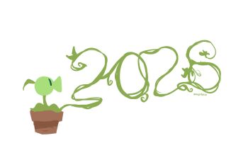 Rule 34 | 2026, absurdres, artist name, black eyes, commentary, flower pot, from side, highres, hightguy, leaf, looking ahead, no humans, peashooter (plants vs. zombies), plant, plant focus, plants vs. zombies, potted plant, profile, simple background, solid oval eyes, solo, symbol-only commentary, white background