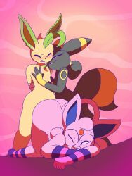 Rule 34 | 1boy, 2girls, anthro on antro, arms tied behind, arms tied together, blush, creatures (company), espeon, furry, furry female, furry male, furry with furry, game freak, gen 2 pokemon, gen 4 pokemon, glasses, glasses on head, leafeon, multiple girls, nintendo, pokemon, rime the vixen, sex, smile, submissive boy, umbreon