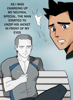 2boys bad_tag bench highres little_mac motion_lines multiple_boys nintendo punch-out!! sitting speed_lines splashbrush undressing wii_fit wii_fit_trainer wii_fit_trainer_(male) yaranaika