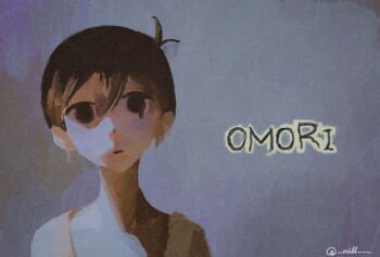 Rule 34 | 1boy, antenna hair, black eyes, black hair, blank stare, closed mouth, copyright name, distortion, dot nose, double-parted bangs, expressionless, grey background, hair between eyes, highres, looking at viewer, male focus, melting, nill (nill), no eyebrows, omori, omori (omori), painterly, pale skin, portrait, short hair, solo, straight-on, tank top, twitter username