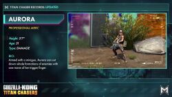 1girl 3d 7.62x51mm_nato aiming aiming_at_viewer ammunition ammunition_backpack ammunition_belt ammunition_box ammunition_chute animated audible_music aurora_(godzilla_x_kong:_titan_chasers) bandolier belt blonde_hair bodypaint boulder breasts brown_eyes bullet bush camouflage character_name character_profile cross_promotion crossover day dirt english_text fern firing firing_at_viewer fully_powered_cartridge gatling_gun general_purpose_machine_gun glowing glowing_gun_barrel godzilla_(series) godzilla_x_kong:_the_new_empire godzilla_x_kong:_titan_chasers gpmg_cartridge gun headband highres hunted_cow_studios king_kong_(series) large_breasts legendary_pictures looking_at_viewer m134_minigun machine_gun medium_machine_gun mercenary military minigun monsterverse multiple-barrel_gun muscular muscular_arms muscular_female muzzle_flash nature official_art outdoors plant promotional_art recording rifle_cartridge rotary_machine_gun smoke smoking_barrel sound tie-in tilting_point_llc video video_game war_paint weapon