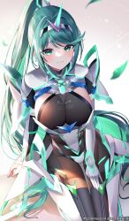 Rule 34 | 1girl, breasts, green eyes, green hair, large breasts, pneuma (xenoblade), ponytail, solo, xenoblade chronicles (series), xenoblade chronicles 2