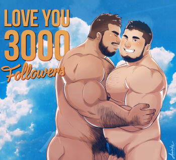 2boys abs arm_hair ass bara beard caressing cheek_poking chest_hair closed_eyes completely_nude couple daisukebear dark-skinned_male dark_skin facial_hair feet_out_of_frame flaccid from_side grin hairy hand_on_another&#039;s_arm happy interracial large_pectorals leg_hair male_focus male_pubic_hair mature_male milestone_celebration multiple_boys muscular muscular_male mustache navel_hair nipples nude original out-of-frame_censoring pectorals penis penises_touching poking pubic_hair short_hair smile sparse_chest_hair stomach thick_mustache thick_thighs thighs veins veiny_penis yaoi