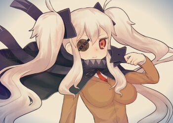 10s 1girl breasts eyepatch female_focus grey_hair large_breasts looking_at_viewer senran_kagura shuriken solo tank_(artist) twintails weapon yagyu_(senran_kagura)