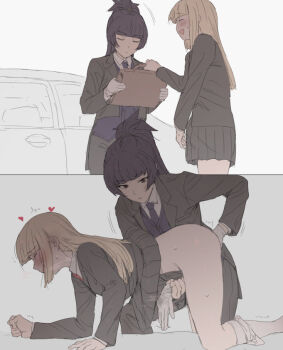 1futa 1girl all_fours anal_fingering black_hair black_skirt blonde_hair blush butler car chauffeur_(mdf_an) expressionless femdom fingering futa_with_female futanari futanari-sama_(mdf_an) futasub gloves handjob heart instant_loss long_hair long_sleeves mdf_an motor_vehicle necktie open_mouth original panties panties_around_leg penis_in_glove pleated_skirt prostate_milking purple_neckwear red_neckwear skirt smile socks sweat underwear white_gloves white_panties yuri