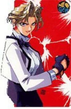 Rule 34 | 1girl, blonde hair, blue eyes, bow, bowtie, breasts, formal clothes, huge breasts, king (snk), large breasts, pale skin, pants, shirt, short hair, suit, the king of fighters, white shirt