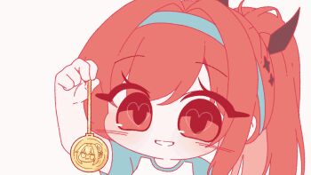 1girl animated animated_gif bonyong chibi goddess_of_victory:_nikke hair_ornament heart heart-shaped_pupils long_hair matching_hair/eyes ponytail rapi_(nikke) rapi_(red_hood)_(nikke) rapi_(red_hood)_(red_flavor)_(nikke) red_eyes red_hair short_sleeves simple_background solo symbol-shaped_pupils upper_body white_background