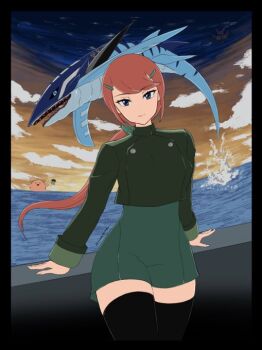 5p1k4 burgamon burpmon digimon digimon_(creature) digimon_beatbreak hair_ornament hairpin kanuma_hotaruko long_hair looking_at_viewer ponytail smile tylomon