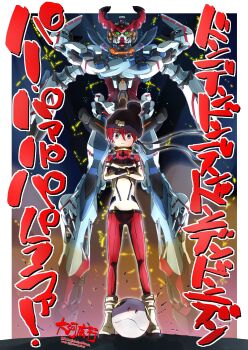 Rule 34 | 1girl, amate yuzuriha, aqua eyes, bodysuit, breasts, closed mouth, creator connection, crossed arms, gainax, glowing, glowing eyes, gquuuuuux, green eyes, gunbuster pose, gundam, gundam gquuuuuux, haro, hat, headband, highres, looking at viewer, mecha, mecha pilot suit, mobile suit, multicolored bodysuit, normal suit (gundam), red hair, robot, science fiction, serious, short hair, taiga hiroyuki, top wo nerae!, top wo nerae! (series), v-fin, wind