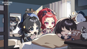 4girls ? baizhi_(wuthering_waves) bdsm bird cbt chibi chixia_(wuthering_waves) female_rover_(wuthering_waves) highres multiple_girls official_art rover_(wuthering_waves) sleeping sparkle wuthering_waves yangyang_(wuthering_waves)